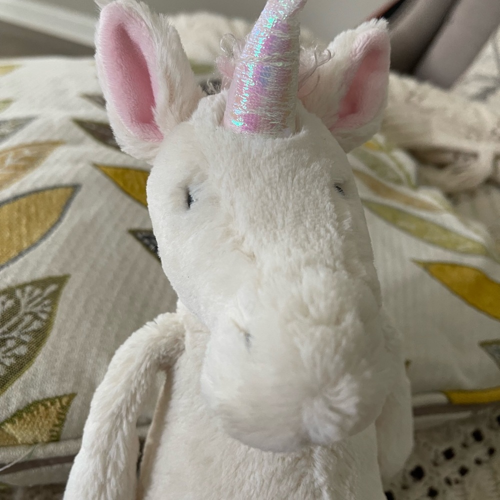 Jellycat London White Soft Fluffy Unicorn Plush Stuffed Animal